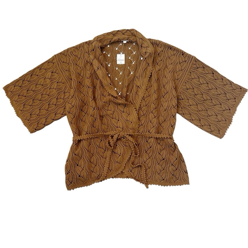 J Jill Cardigan Sweater Brown Knit Tie Waist Boho Beachy Plus Size 4X New